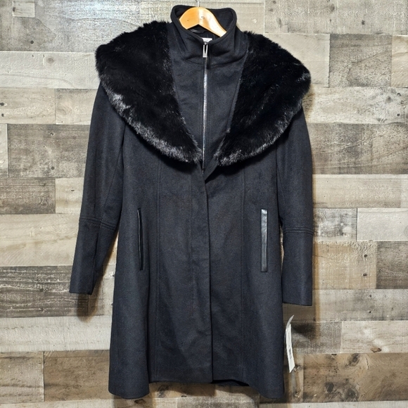 Via Spiga Faux Fur Collar Wool Trim Coat - Picture 2 of 11